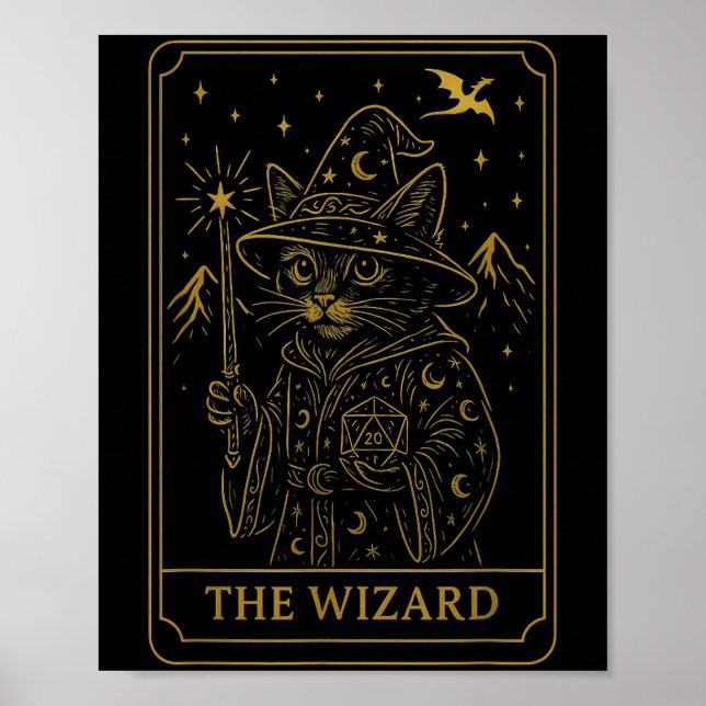 Affiche Rpg Gamer Wizard D20 Dice Nerdy Geek Chat Hommes F (Devant)