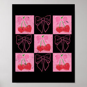 Affiche Ruban à nœud Coquette Cerise à carreaux Rose Saint