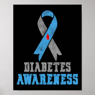 Affiche Ruban Bleu Et Gris De Sensibilisation Au Diabète D