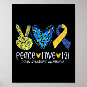 Affiche Ruban bleu jaune T21 Amour Paix Syndrome de Down