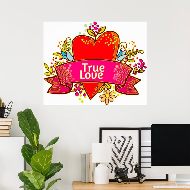 Affiche Ruban de cœur d'amour véritable avec éléments flor (Créateur téléchargé)