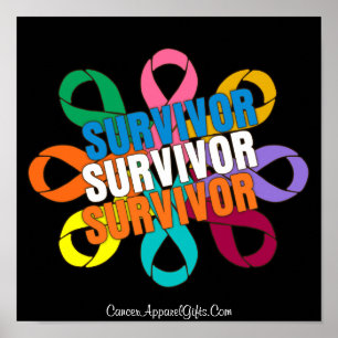 Affiche Ruban de conscience de fleur de Cancer - survivant