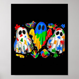 Affiche Ruban de puzzle coloré de fantôme d'Halloween Awar
