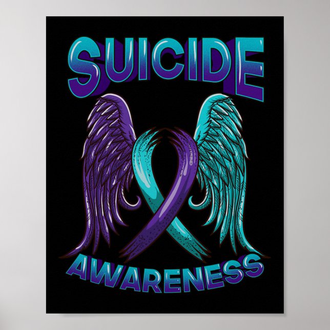 Affiche Ruban de sensibilisation au suicide avec ailes Sui (Devant)