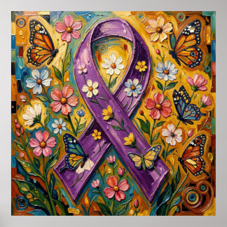 Affiche Ruban de sensibilisation violet Fibro