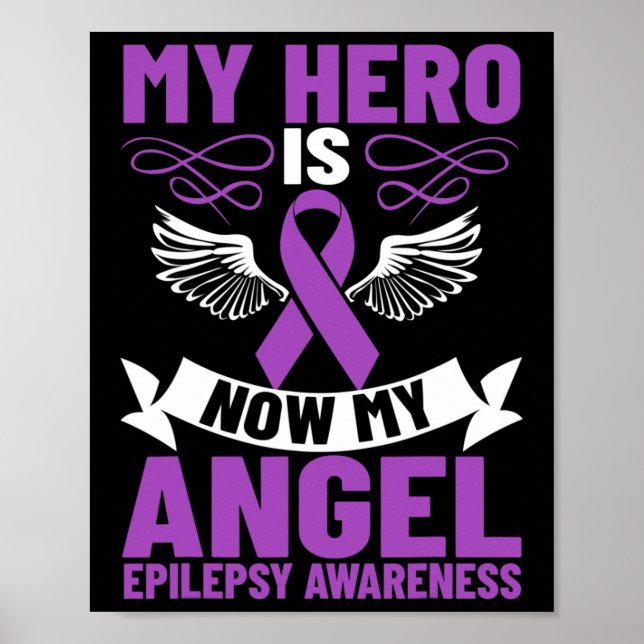 Affiche Ruban Epilepsie Mon Héros Est Maintenant Mon Ange  (Devant)