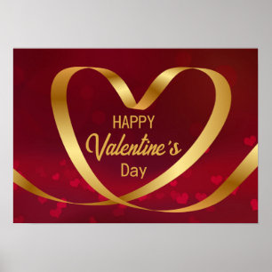 Affiche Ruban Heureuse Sainte-Valentin Gold Heart Rouge