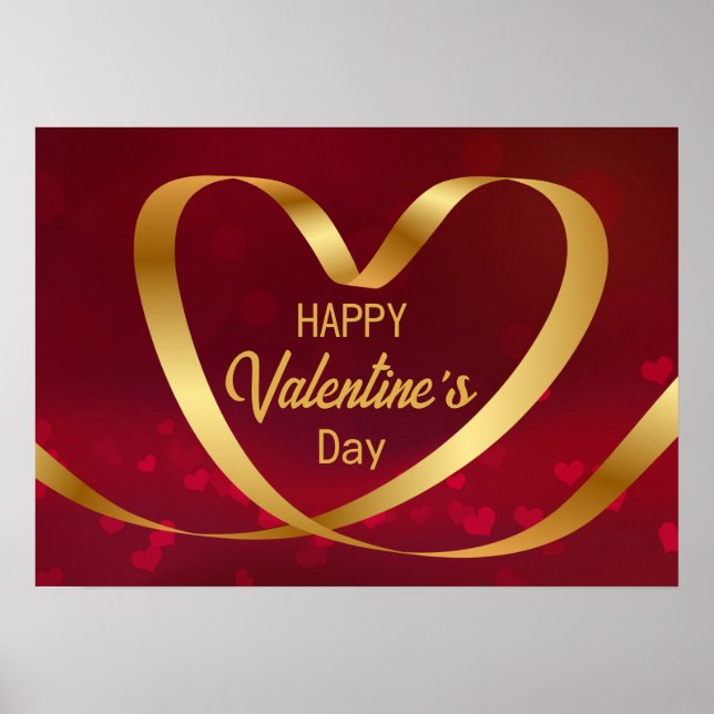 Affiche Ruban Heureuse Sainte-Valentin Gold Heart Rouge (Devant)