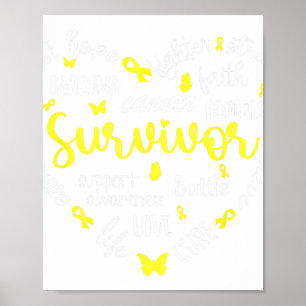 Affiche Ruban jaune Coeur Sarcome Cancer Sensibilisation W