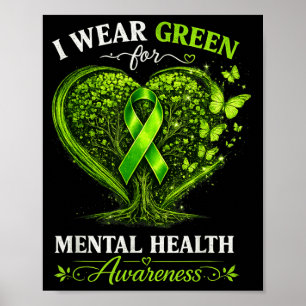 Affiche Ruban Mental Health Porter Vert Santé Mentale