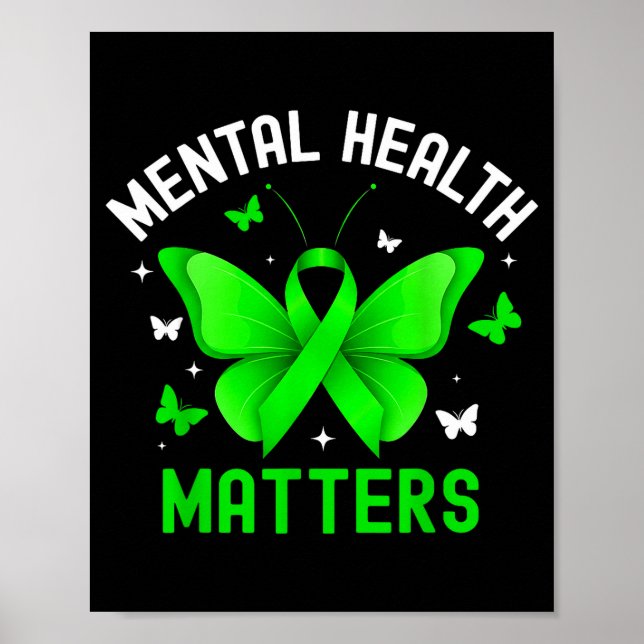 Affiche Ruban papillon de sensibilisation à la santé menta (Devant)