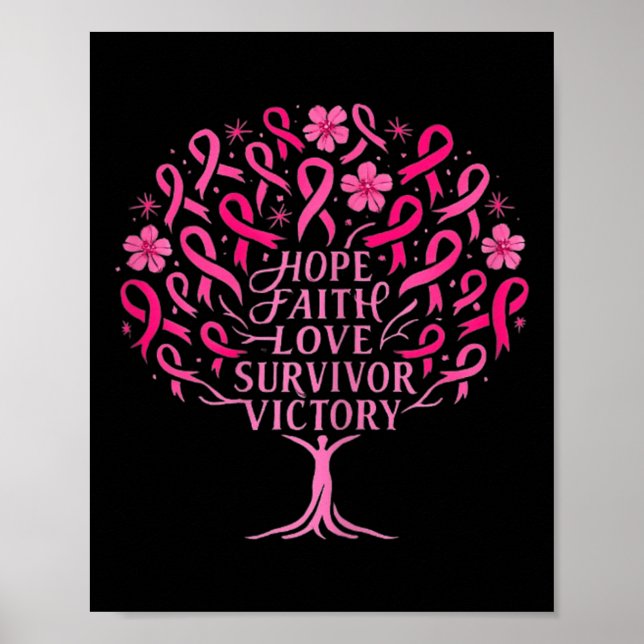 Affiche Ruban rose Cancer du sein Survivant Hope Faith Lov (Devant)