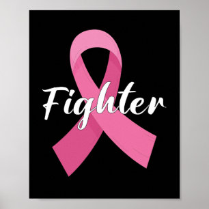 Affiche Ruban Rose Cancer Sensibilisation Combattant du Ca