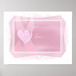 Affiche Ruban rose - Coeur rose - Espoir/Amour/Courage Imp