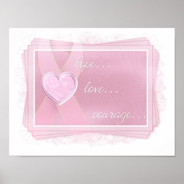 Affiche Ruban rose - Coeur rose - Espoir/Amour/Courage Imp (Devant)