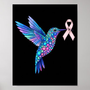 Affiche Ruban rose colibri sensibilisation au cancer du se