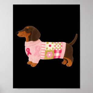 Affiche Ruban rose Dachshund sensibilisation au cancer du