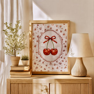 Affiche Ruban Rouge Cerise Coquette Cottagecore Vintage