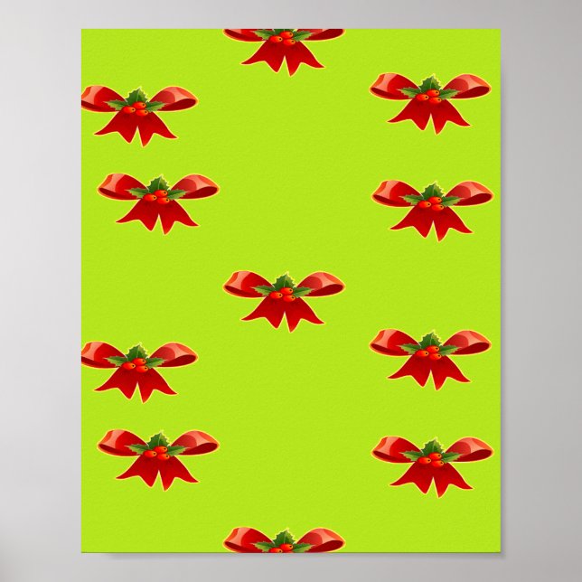 Affiche Ruban rouge de Noël sur vert brillant (Devant)