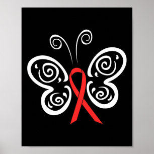 Affiche Ruban Rouge Papillon Cancer du Sang Hiv Sida Sensi
