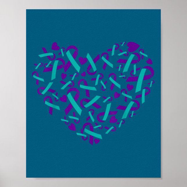 Affiche Ruban sarcelle et violet de sensibilisation à la p (Devant)