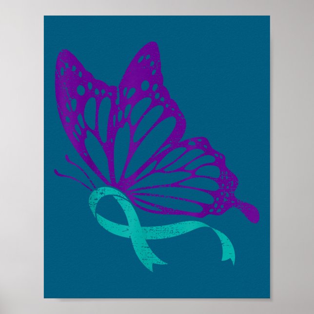 Affiche Ruban sarcelle et violet de sensibilisation à la p (Devant)