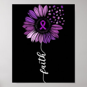 Affiche Ruban tournesol violet hommes et femmes Alzheimer