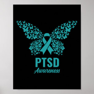 Affiche Ruban turquoise Avec Papillons - Sensibilisation P