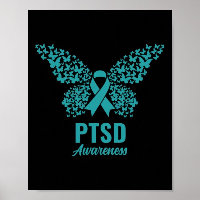 Affiche Ruban turquoise Avec Papillons - Sensibilisation P (Devant)
