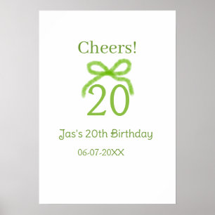 Affiche ruban vert 20e anniversaire aquarelle nom gras rét