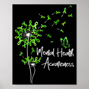Affiche Ruban vert pissenlit papillon santé mentaleGree