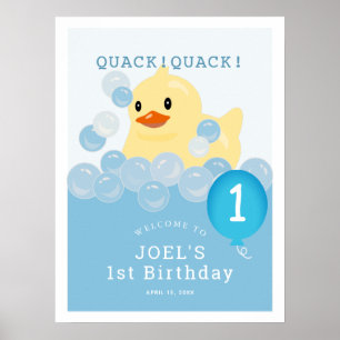 Affiche Rubber Ducky Blue Boy 1er anniversaire Bienvenue