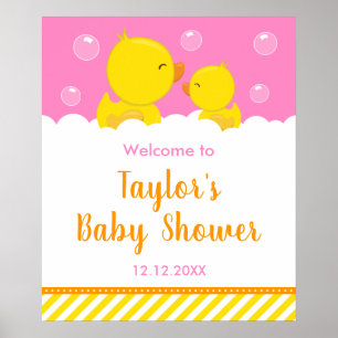 Affiche Rubber Ducky Jaune et Baby shower rose Bienvenue