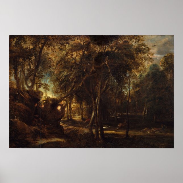 Affiche Rubens - Forêt à l'aube avec Chasse aux Cerfs (Met (Devant)