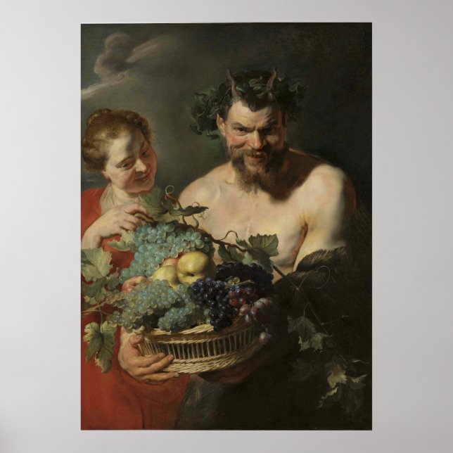 Affiche Rubens - Satyr & Nymphe avec des raisins et des Qu (Devant)