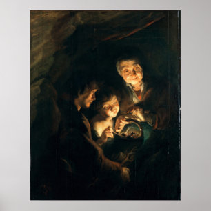 Affiche Rubens - Vieille femme avec un panier de charbon