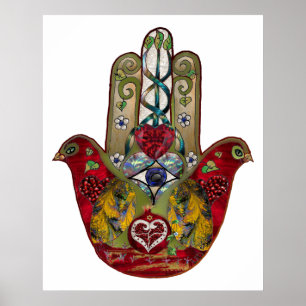 Affiche Ruby Pomegranate Heart Red Bird Hamsa