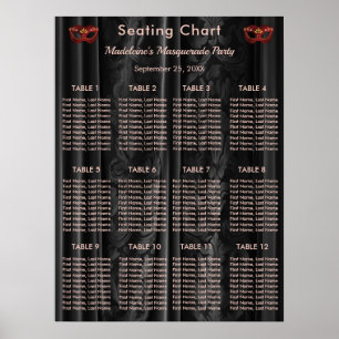 Affiche Ruby Red Masquerade Black Damask 12 Tables Seating