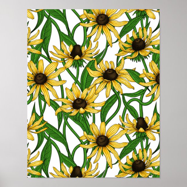 Affiche Rudbekia jaune sur blanc (Devant)