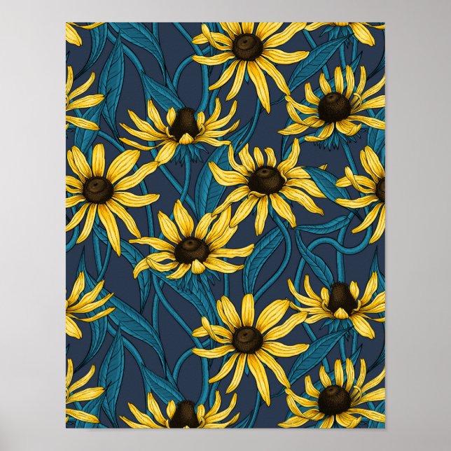 Affiche Rudbekia jaune sur la marine (Devant)
