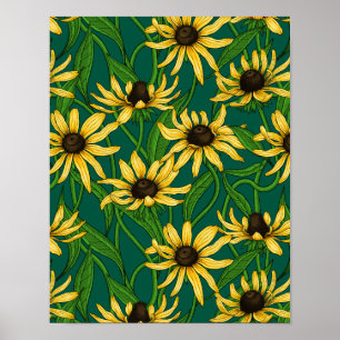 Affiche Rudbekia jaune sur vert foncé