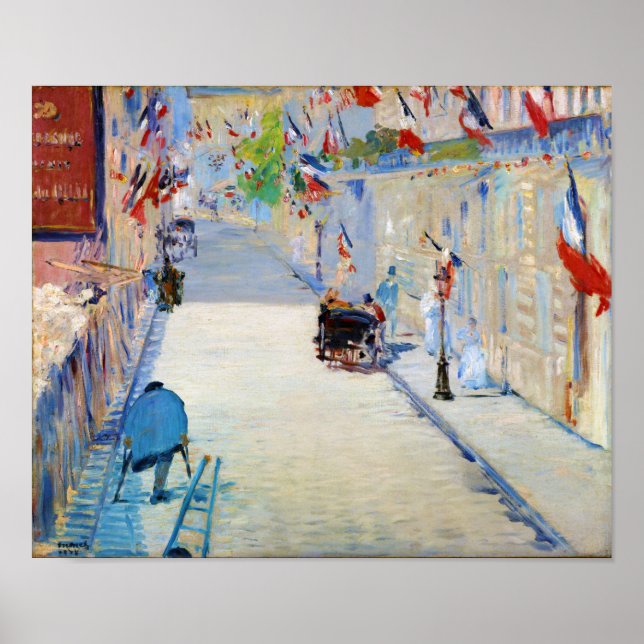Affiche Rue avec drapeaux français, Manet (Devant)