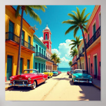 Rue colorée cubaine avec voitures classiques