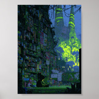 Affiche Rue cyberpunk rétro en pixel art