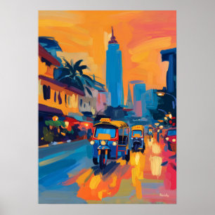 Affiche Rue de Bangkok Tuk Tuk Fauviste