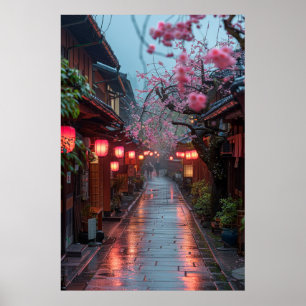 Affiche Rue de Kyoto au crépuscule – Art japonais Lanterne