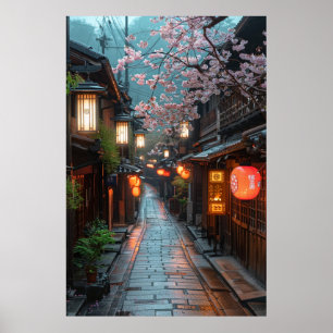 Affiche Rue de Kyoto au Crépuscule – Lanterne Art Japonais