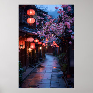 Affiche Rue de Kyoto au Crépuscule – Lanterne Art Japonais