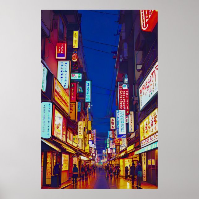 Affiche Rue De La Ville Japonaise La Nuit (Devant)