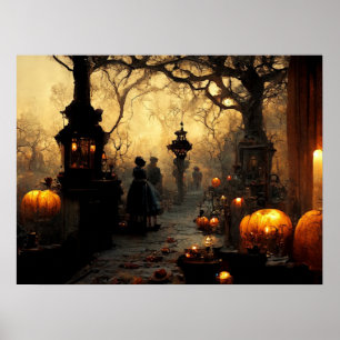 Affiche Rue de nuit vintage d'Halloween
